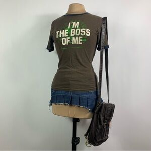 2007 William Faden “I’m The Boss of Me” Graphic Ringer Tee – Brown & Navy Trim